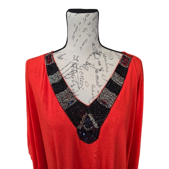 Soft Surroundings Beaded Red Orange Poncho Top XL - Picture 2 of 8